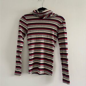 Striped Long Sleeve Turtleneck Top - Red, Navy & Cream